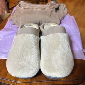 Womens XL Pajama Set-Long Sleeve Tunic & Matching Pants +Sz 10 Isotoner Slippers